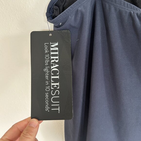 NWT Miraclesuit Tankini Top 14 Blue Mirage Underwire Asymmetric Mesh Swim - Picture 7 of 10